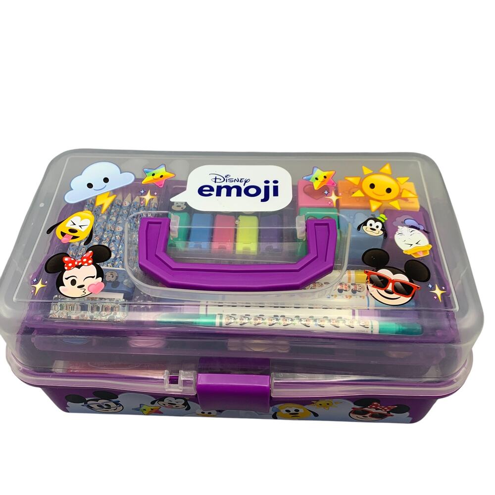 Disney Emoji Deluxe Art Stationary Set Tackle Box Wooden Stamps Melissa Doug